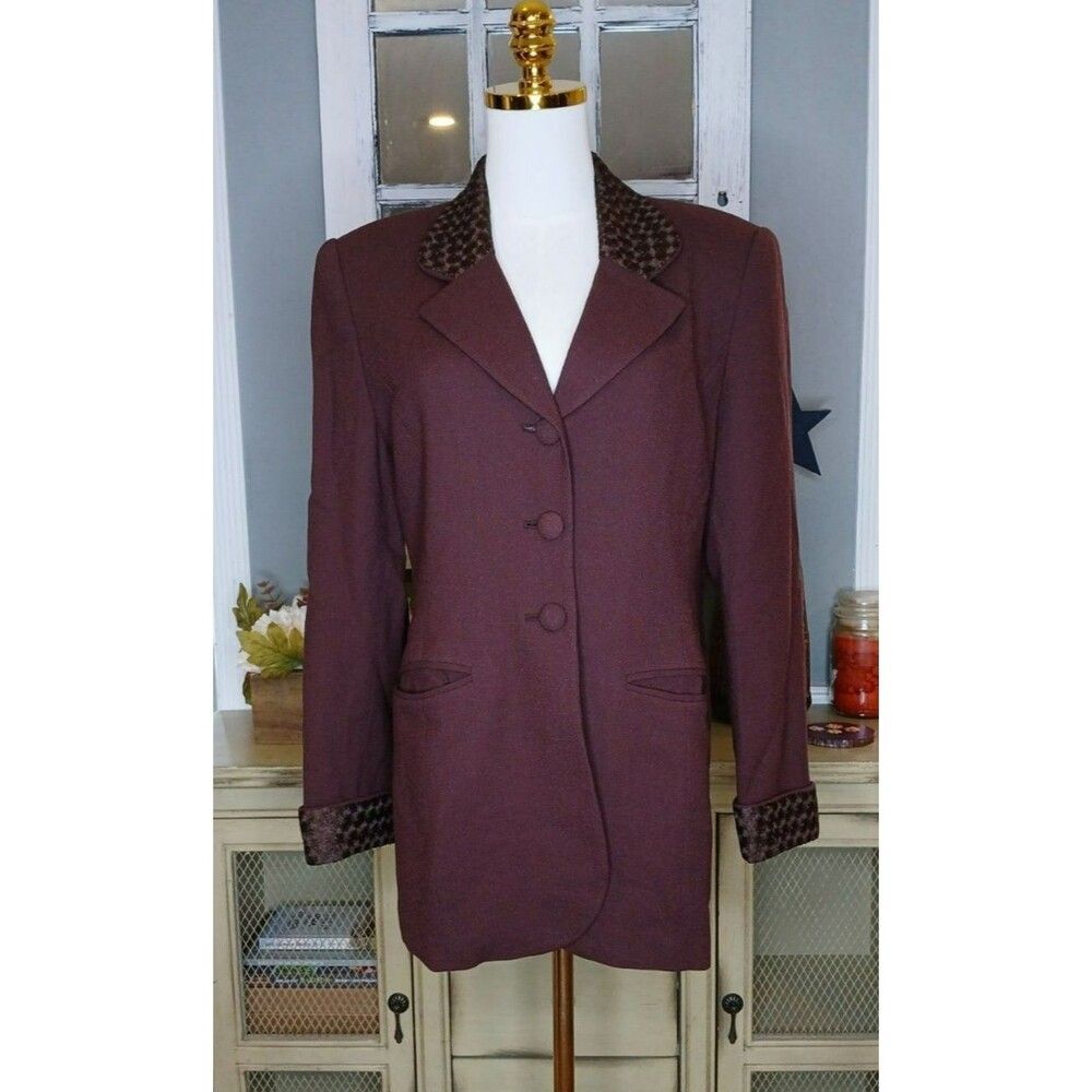 Valerie Stevens Pure Wool Blazer Jacket  Women's Cuff Sleeve Business Size 10